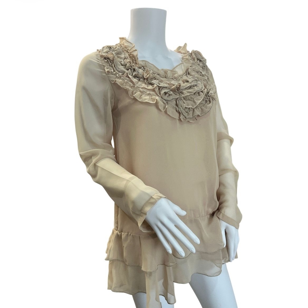 Chic Beige Ruffle Blouse - Picture 5 of 6